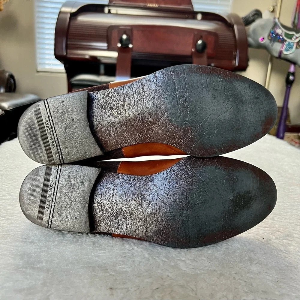 Plaza Handmade 2 Tone Leather/Elastic Fabric Slide On Chukka Boots Size 9.4 M